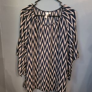 Chevron pattern blouse, blue and tan